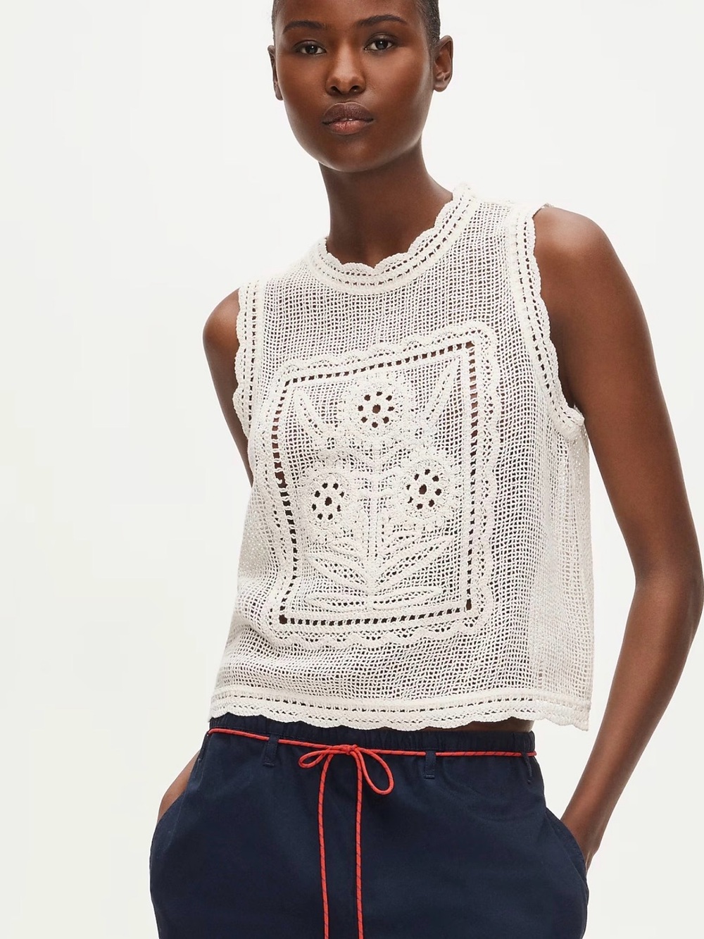 J. Crew White Crochet Floral Sleeveless Tank